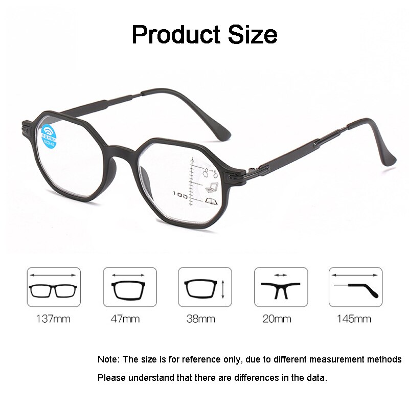 Progressive Multi-focus Anti-blue Light Reading Glasses Retro HD Automatic Hyperopia Eyeglasses For Women Man Unisex