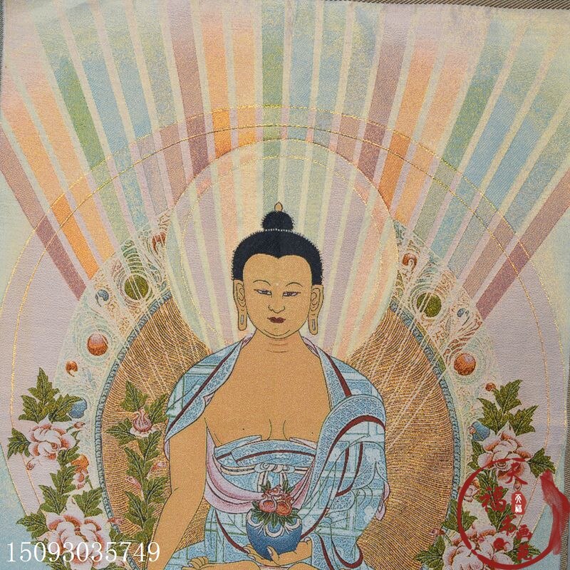 Tibetaanse Thangka boeddhistische wandtapijt, Padmasambhava wandtapijt yoga decoratie boeddhistische Thangka brokaat borduurwerk schilderij (kleur: blauw, maat: M) (kleur: één kleur, maat: S) (Color