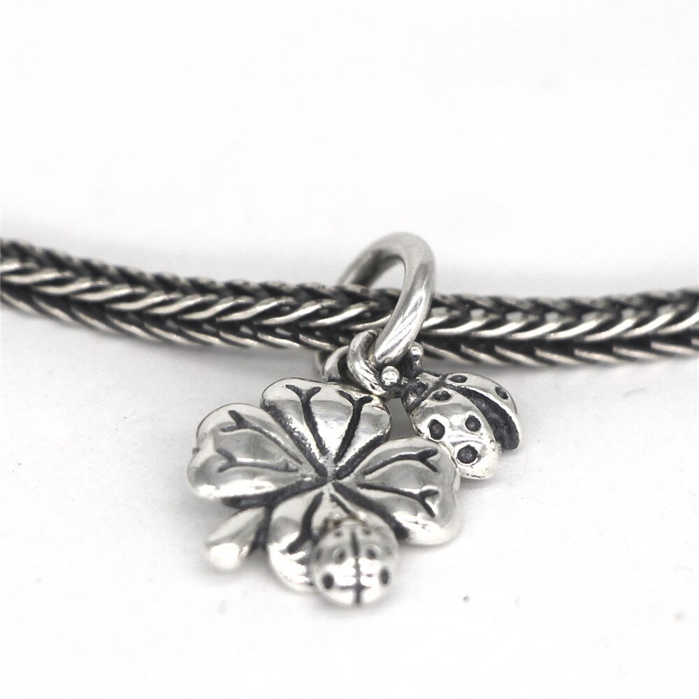 Beadance 925 Sterling Zilveren Klavertje Vier Lieveheersbeestje Dangle Charm Bead Europese Sieraden