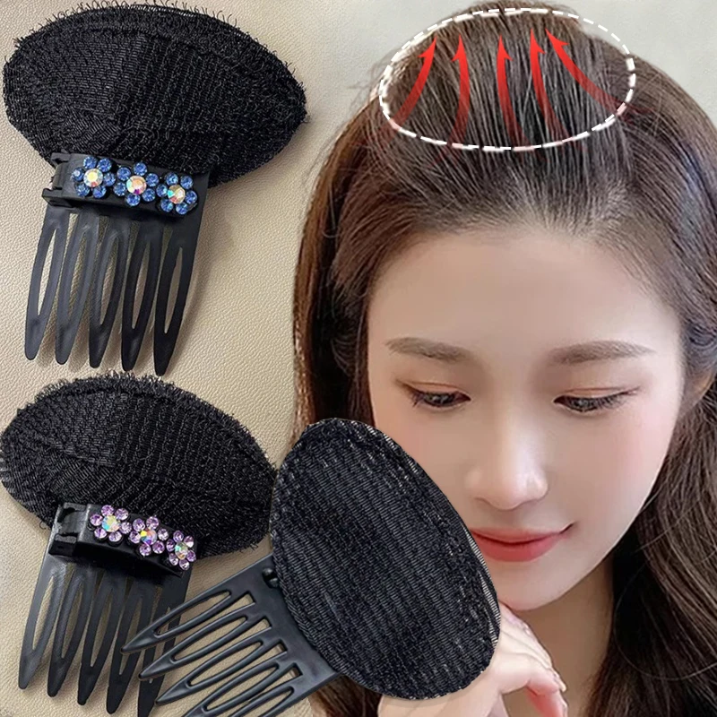 Rhinestone Puff Hair Head Cushion Invisible Fluffy Hair Pad Sponge Clip Bun Bump Volume Hairs Base For Women Hair Accessory