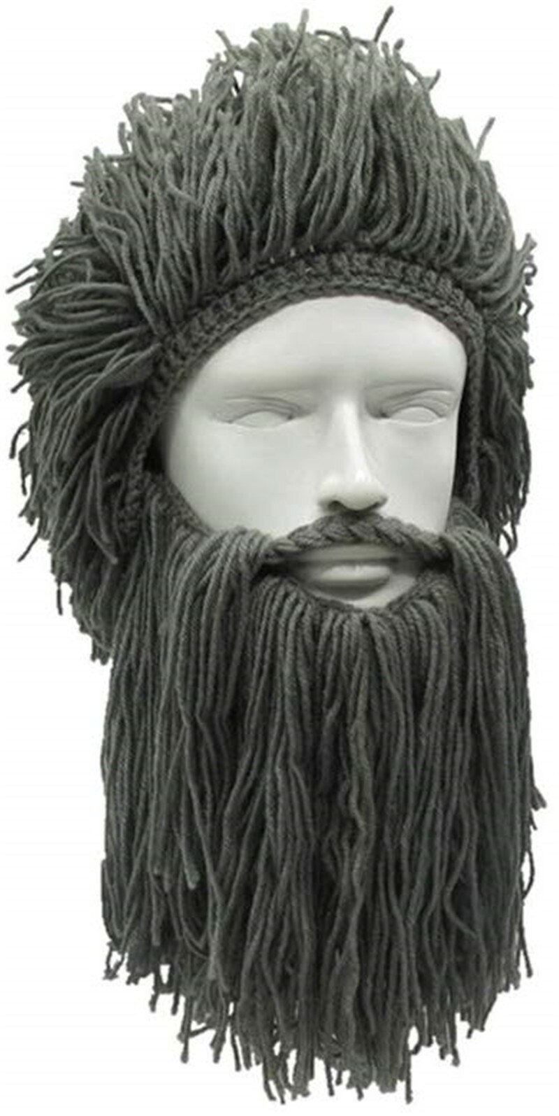 Newest Personality Crazy Winter Warm Cosplay Wig Ski Mask Caps Viking Beard Hat Barbarian Beanie Beard Hats: Gray