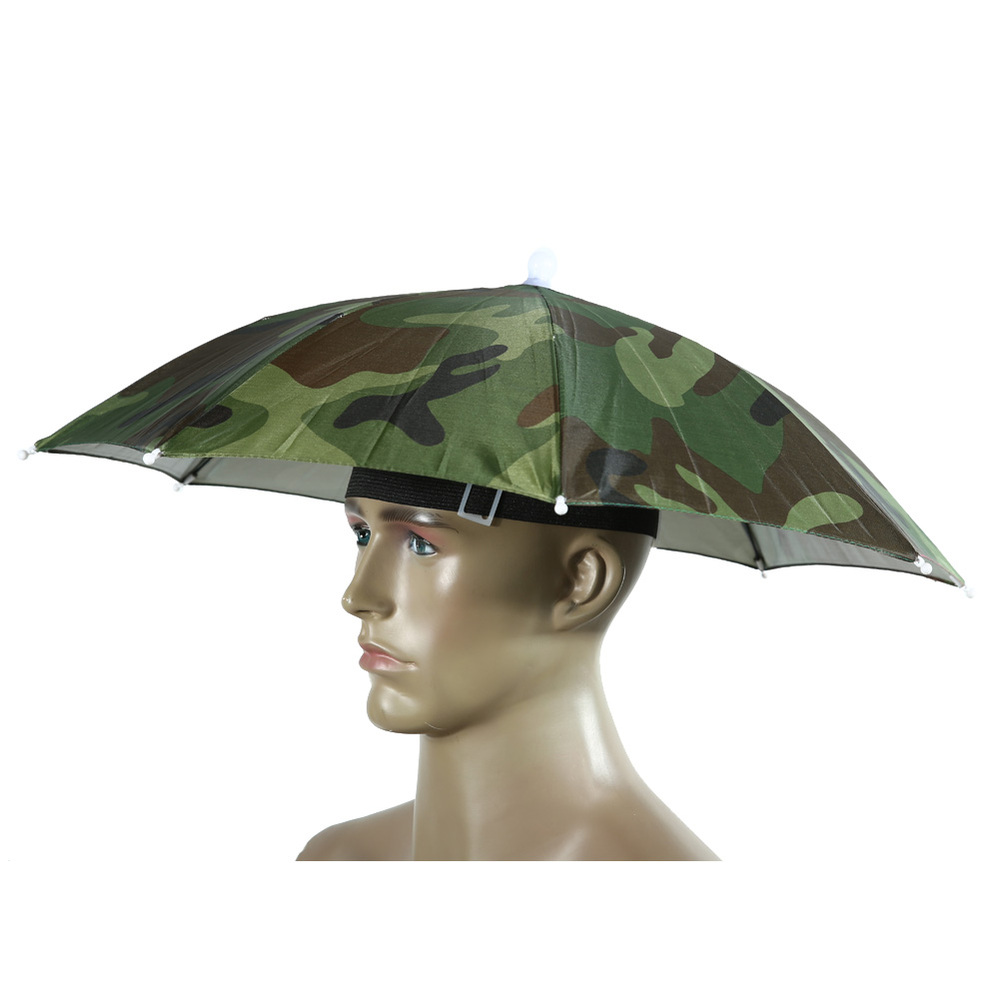 Bærbar paraply hat solskærm camping fiskeri vandring golf strand hovedbeklædning udendørs brolly cap til mænd håndfri paraply tackle: Camo