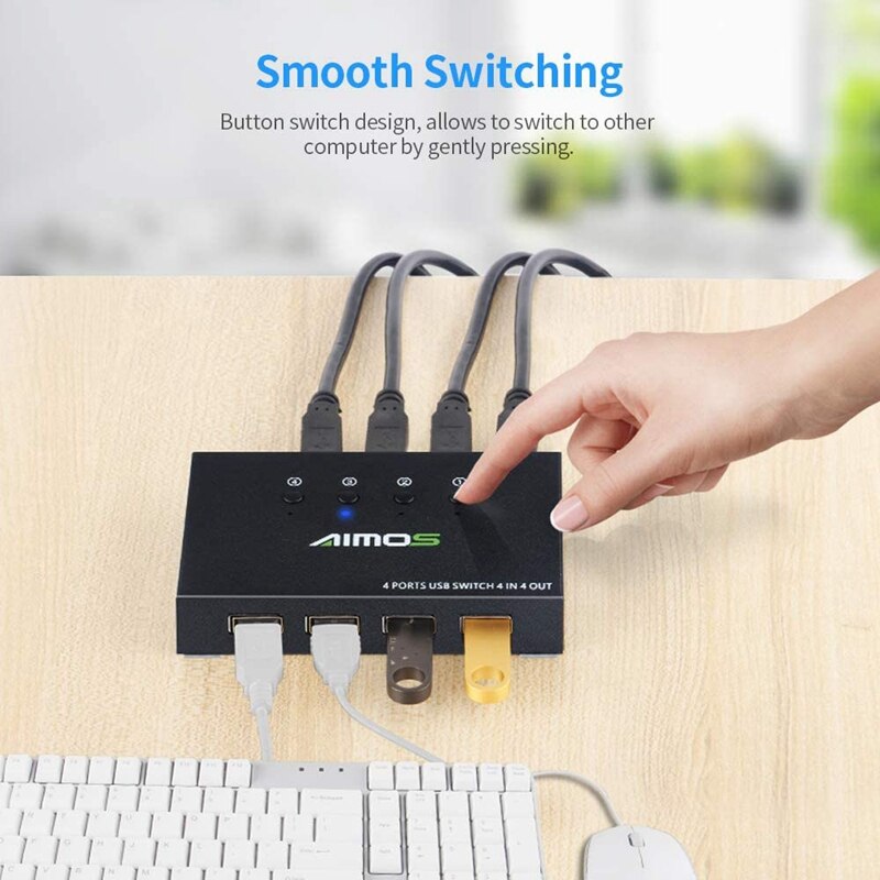 USB 2.0 Printer KVM Share Switcher Splitter Box for 4 PC Sharing Printer Keyboard Mouse KVM 4K USB HDMI Switch