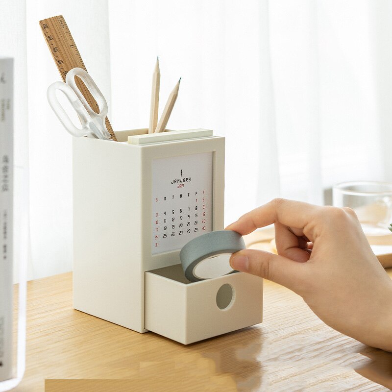 Calendar 2022 Desk Calendar Pen Holder Desktop Stationery Storage Business Office Desk Decoration