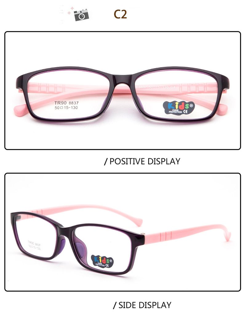 Børne briller bsx 8837 pige drenge fuld rim stel studerende kan udstyre nærsynethed linse  tr90 briller behagelig silikone næsepude: C2