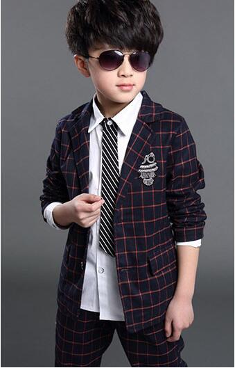 Boys Formal Suits for Weddings Brand England Style Child Plaid Formal Party Tuxedos Boys Formal Suits 2pcs 6-14