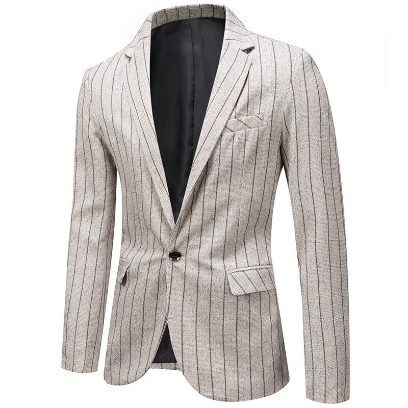 Shenrun Men Jacket Blazers Black Beige Blue Stripe Suit Jackets Spring Autumn Man Blazer Groom Business Causal Formal: Beige / XL