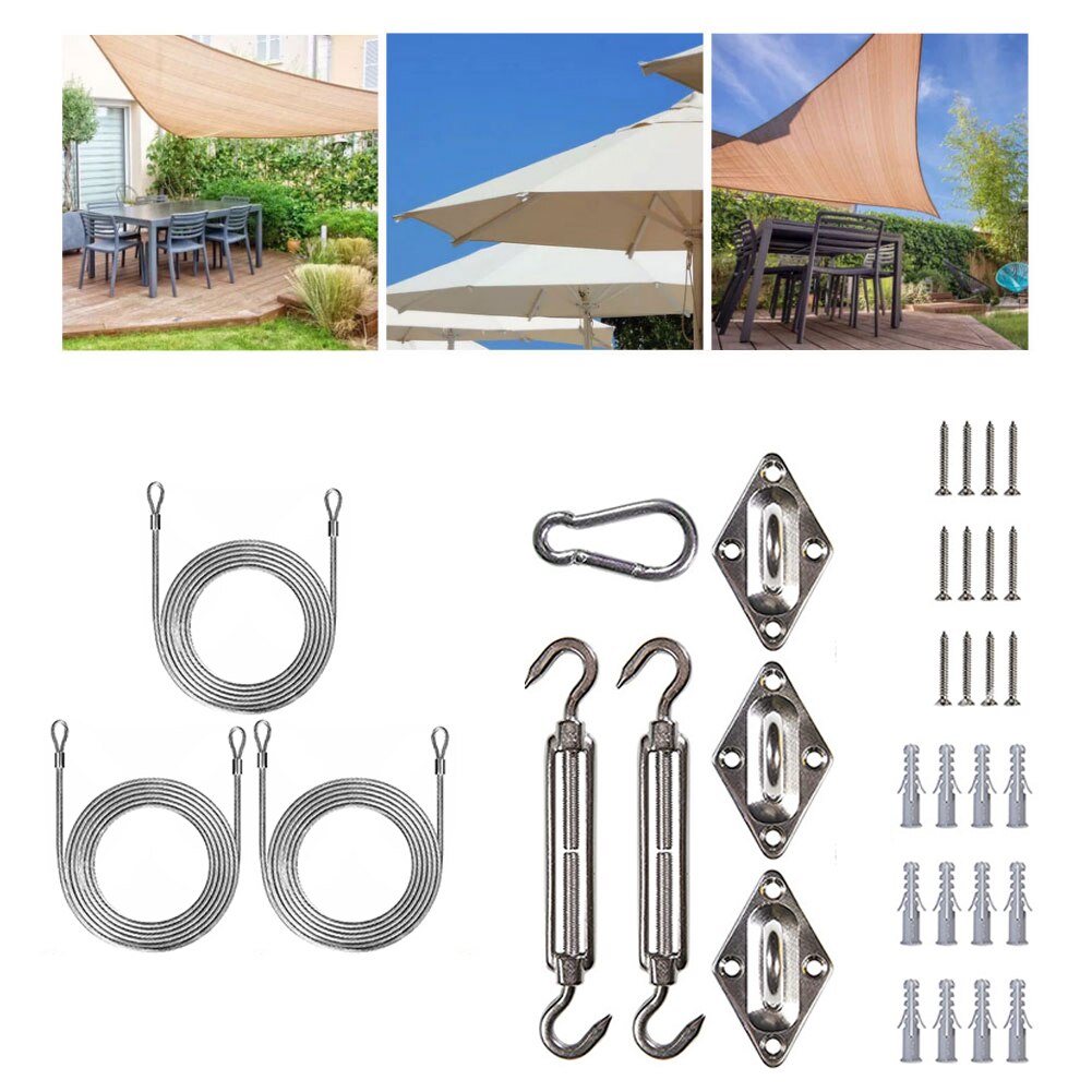Sonne Sonnensegel Hardware Kit Markise Baldachin Befestigung Installation Accessraies Mit 36 Ft Draht Seil Karabiner Clip Haken Schrauben Silber