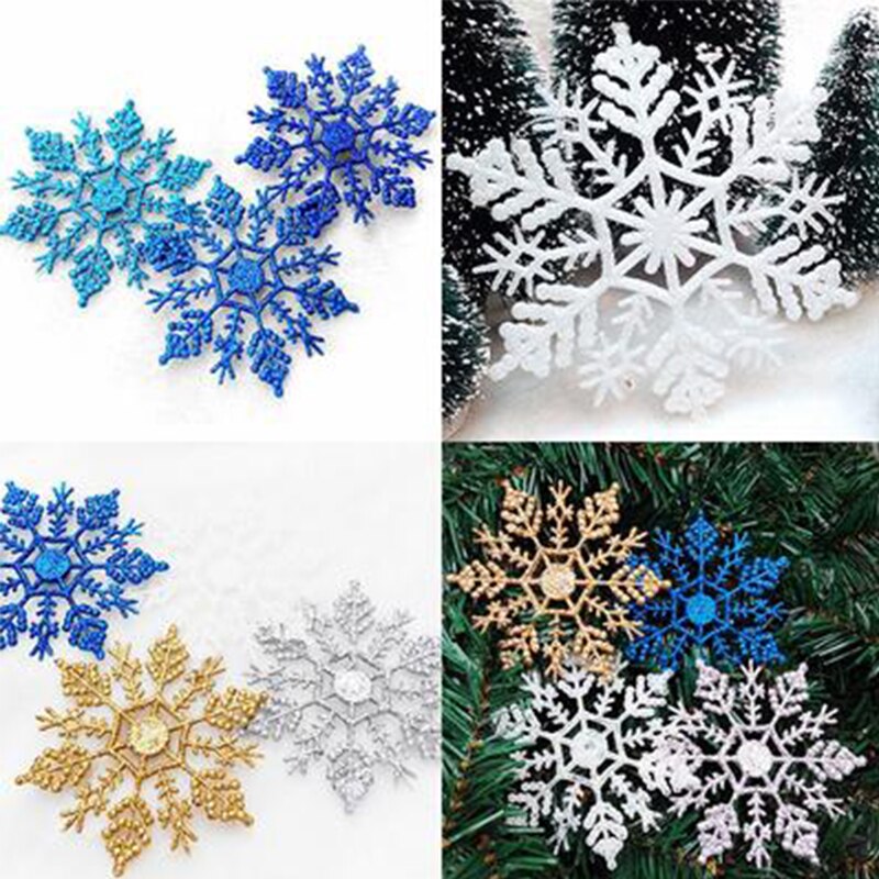 Kerst Sneeuwvlok Kerstboom Ornament Hanger 6 Stks/set Van Flash Plastic Poedervorm Sneeuwvlok Kerstboom Hanger