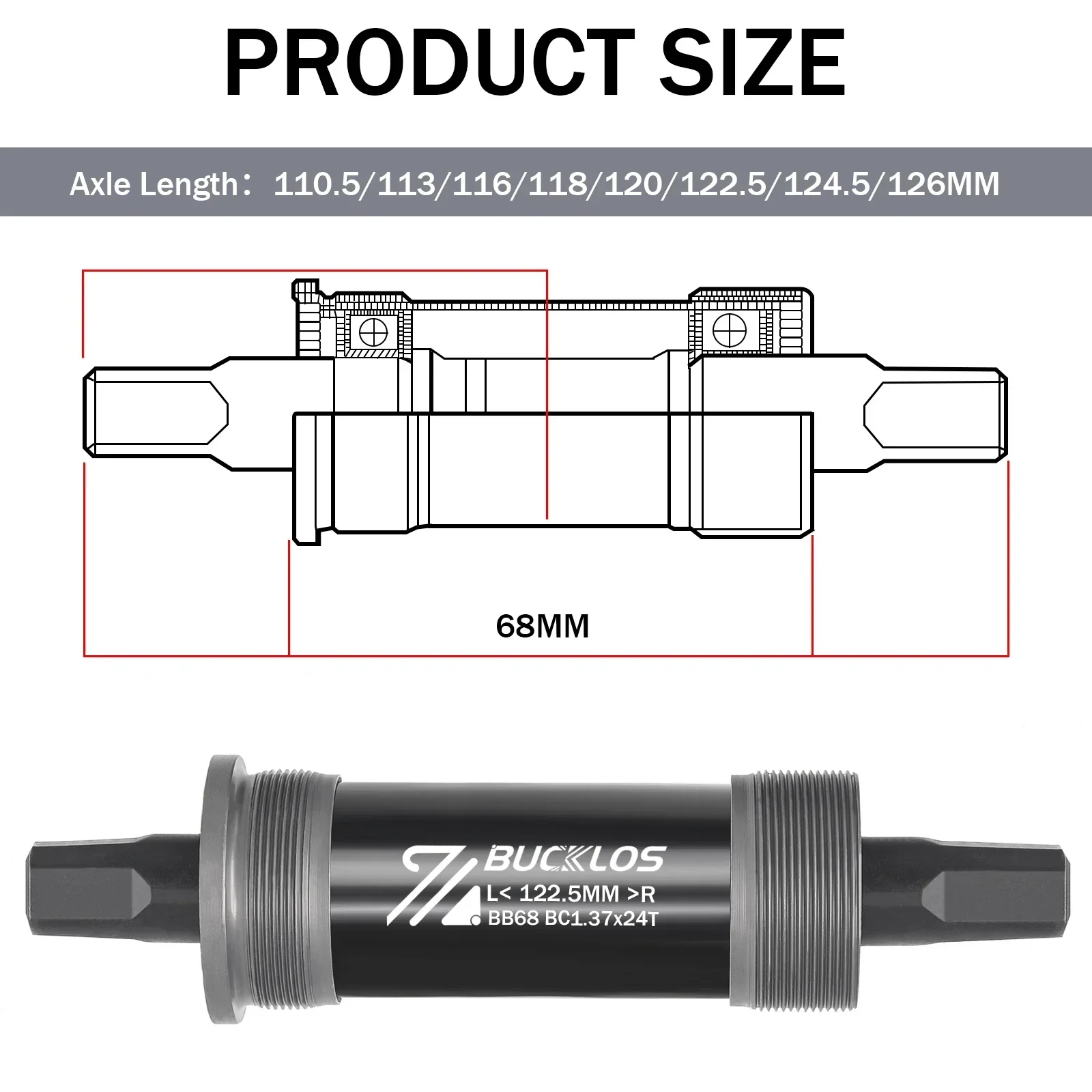 BUCKLOS Fahrrad Tretlager Rennrad Mountainbike Platz Kurbel BB BB68 BB80 BB90 BB100 BB110 BB120 für MTB E-Bike Kurbelgarnitur Teil: Licht Grau