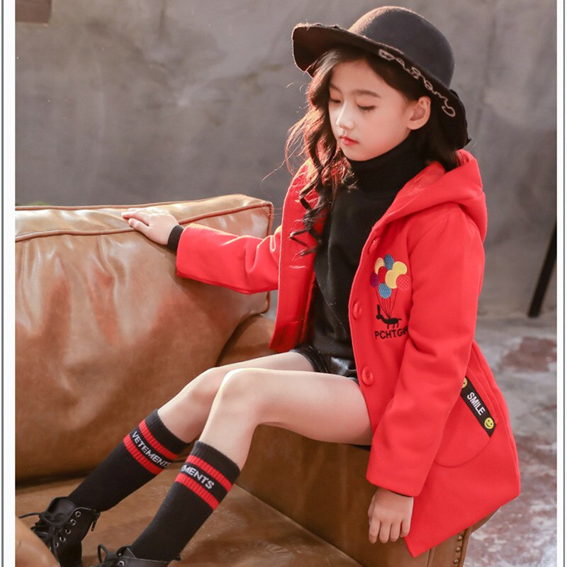 Piger ulden frakke uld blandinger lang sektion mellem og stor børnefrakke trend ballon uld frakke