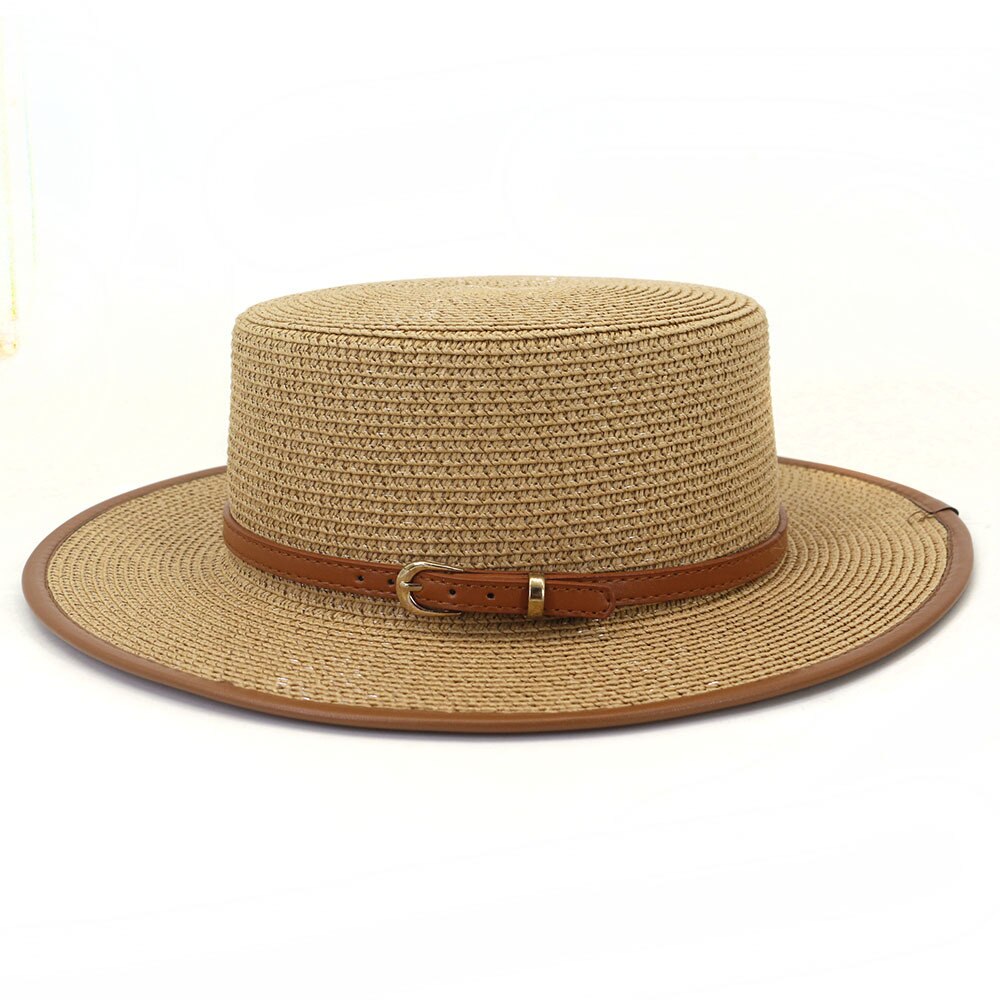 Spring Straw Hat for Women with Flat Brim Hat Wide Brim Fedora Hat with Big Brim Sun Visor Solid Casual Hat: Khaki