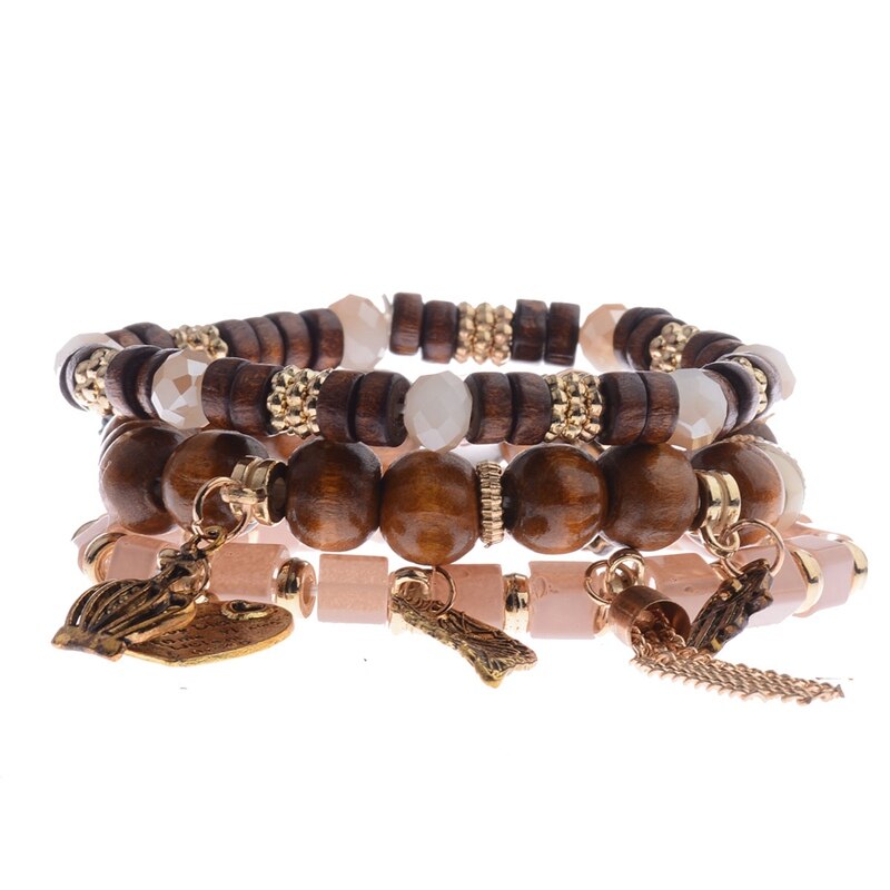 3 Teile/los Ethnische frauen Armbänder Set Pour Les Femmes Böhmen Charme Naturstein & Holz Perlen Herz Legierung Pendents armbänder