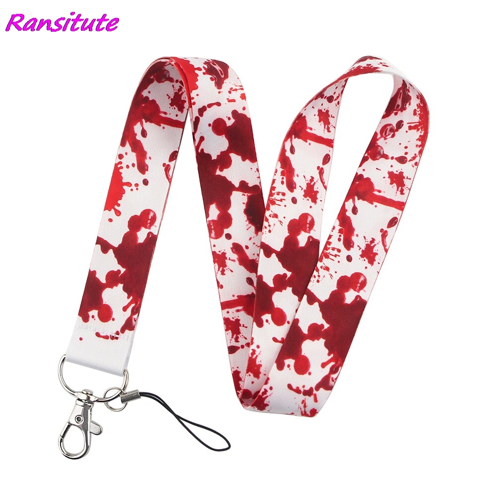 Ransitute R1630 Scary Bloedvlek Schilderen Art Sleutelhanger Lanyard Neck Strap Voor Telefoon Keys Id Card Mode Lanyards Helloween: 2