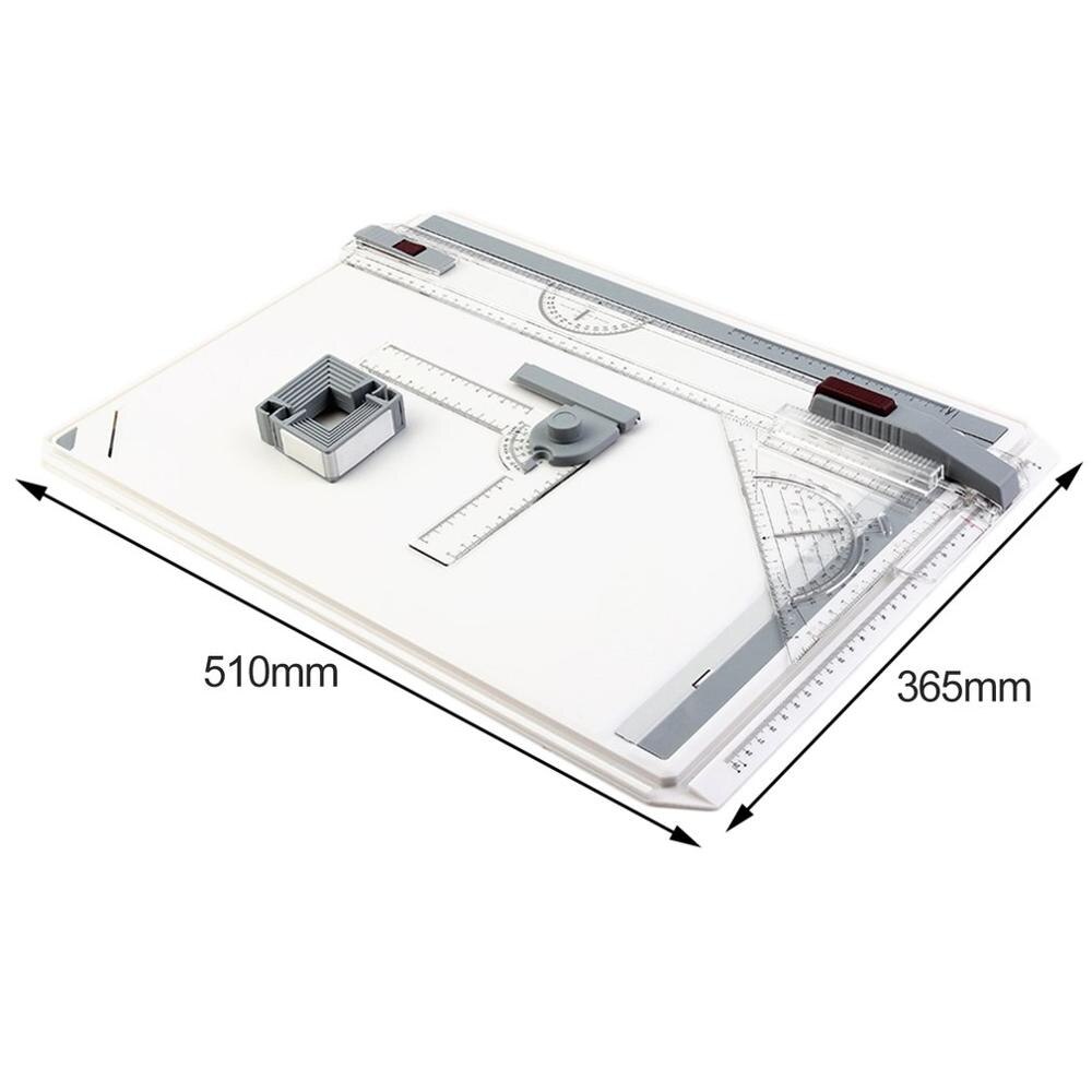 Architect A3 Drafting Drawing Board Ruler Table Adjustable Angle Art Draw Tool Set with 2 Parallel Rulers and Corner Clips