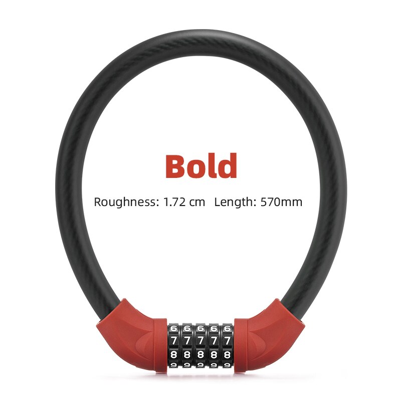 ROCKBROS Bike Lock Five-digit Code Anti-theft 1.72CM Bold 87CM Steel Cable Password Lock PVC Wrapped Lock MTB Road Accessories: RKS570RD