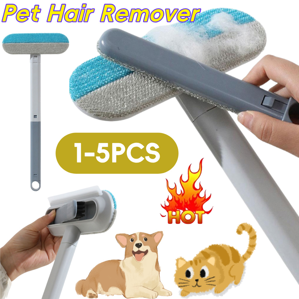 Multifunctional Pet Hair Remover Long Handle Window Cleaning Brush Hair Cleaner Brush with Squeegee Pet Fur Cleaning Tool