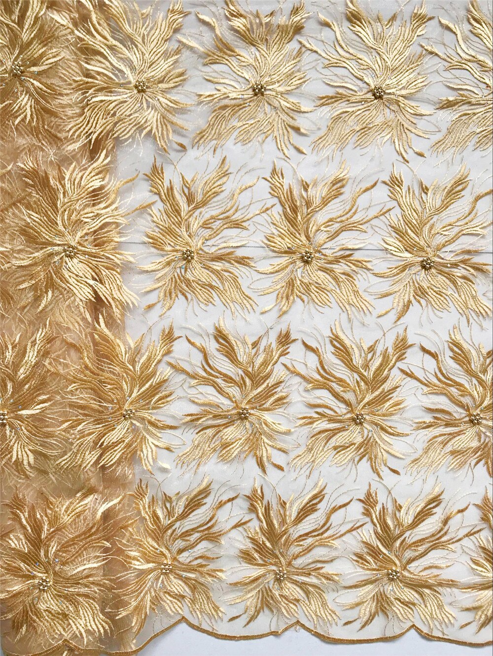 Tissu dentelle nigérian doré dentelle française | dentelle, tissu avec perles, en tissu dentelle strass, tissu africain perle, lot5yard/800