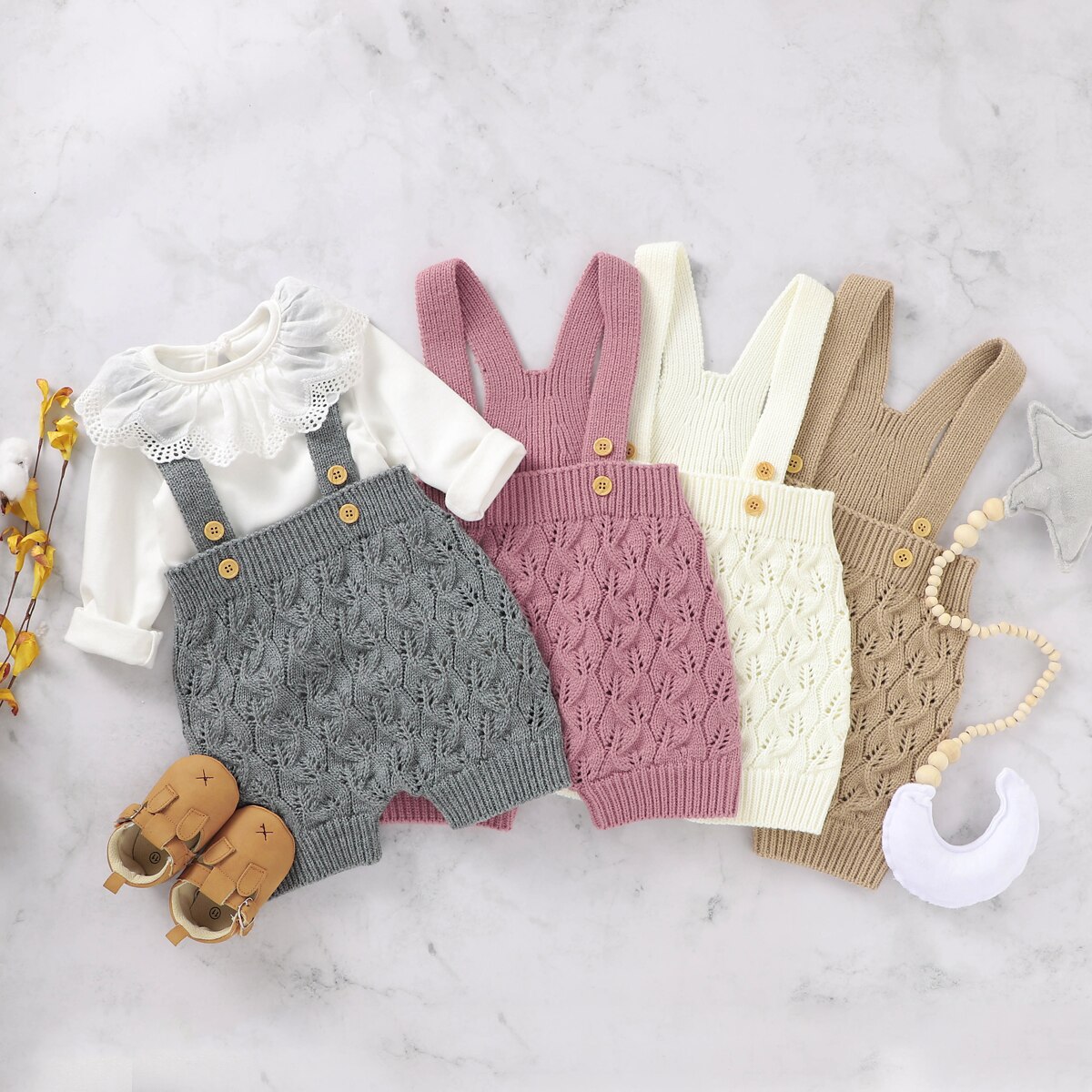 Focusnorm herfst winter baby meisjes jongens gebreide overalls rompers effen knoop warme jumpsuits 0-24m 4 kleuren