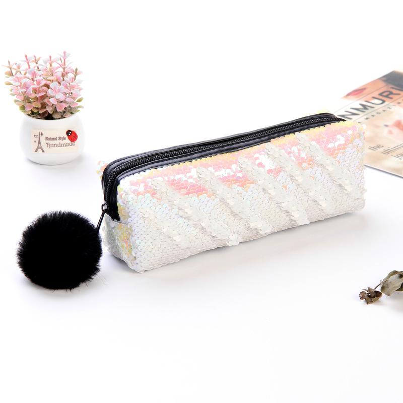 Estuche de lápices de lentejuelas Reversible para niñas y niños, material escolar súper grande, papelería escolar, , caja de lápices estuche: White