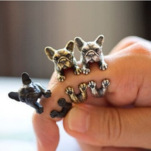 1 Pc Franse Bulldog Puggs Vinger Ring Wrap Ringen Leuke Gouden Zilver Zwart Punk Ringen Vrouwen Mannen Unisex Mode trendy Animal