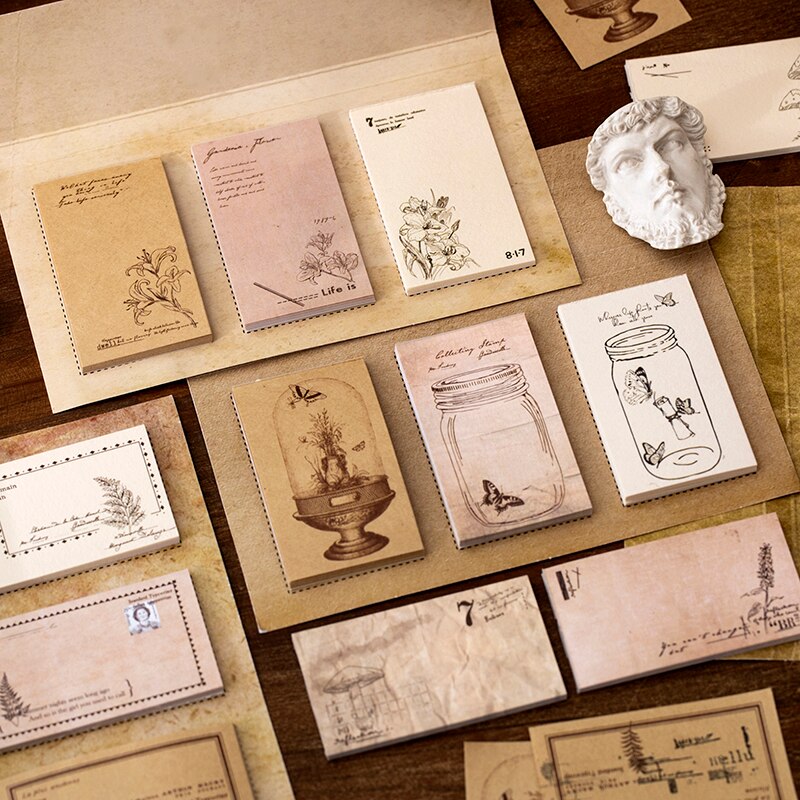 Paquete de Material de plantas Vintage, tarjeta de papel LOMO, diario de basura, planificador, álbum de recortes, papel de fondo artesanal decorativo Retro