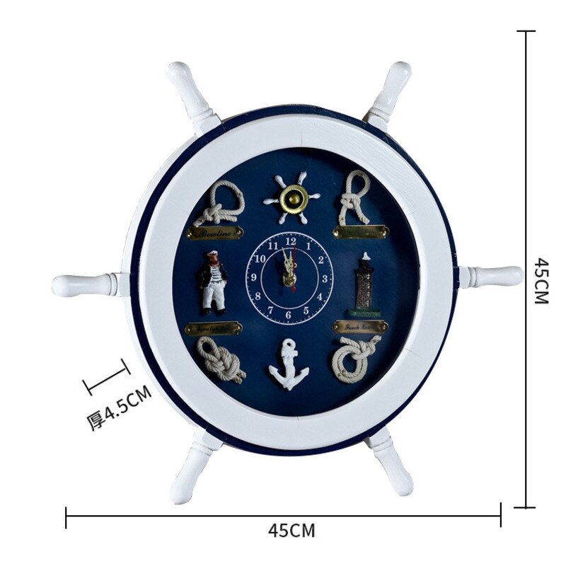 Nautical Wood Wall clock Mediterranean style Wall clock Antique old helmsman Wooden handicraft ornaments Digital pendulum clock