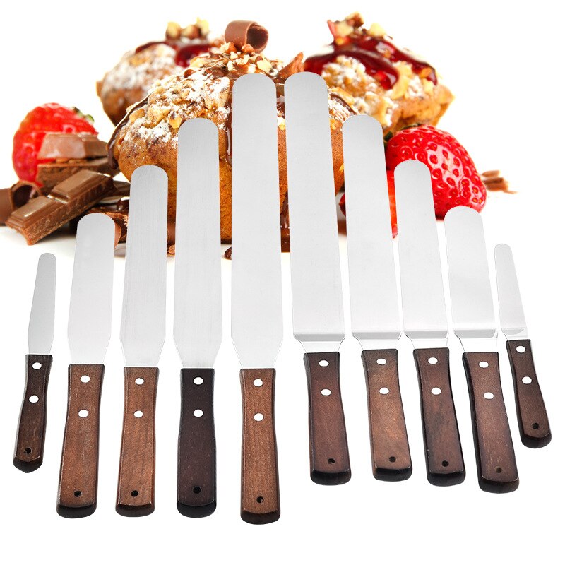 Schraper spuitmond recht kus mes bakgadget houten handvat roestvrij staal 6/8/10 inch boter spatel cake