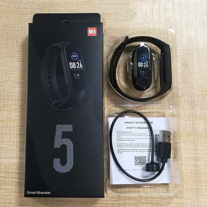 M5 Smart Armband - Fitness Tracker Uhr - Herzfrequenz & Blutdruckmessung - Erwachsene - Alle Kompatibel