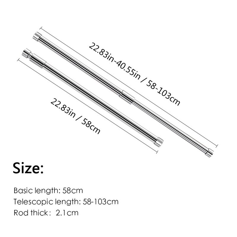 Adjustable Stainless Steel Spring Tension Rod Rail For Clothes Towels Retractable Shower Curtains Fixed Hanging Rod: M