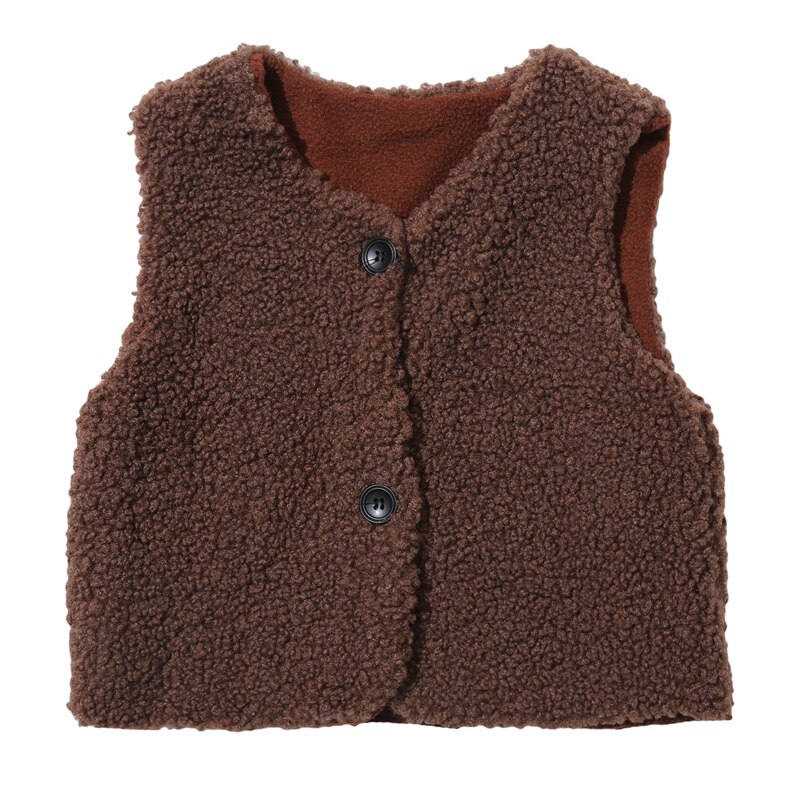 Herfst Winter Baby Dikke Vest Meisjes Jongens Berber Fleece Vest Baby Meisje Winter Warm Leuke Kleding: dark khaki / 7 yards