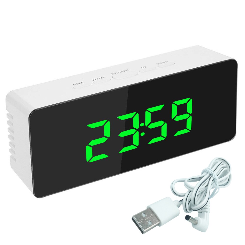 Digital Mirror LED Display Alarm Clock Multifunction Snooze Desk Clock Temperature Calendar USB/AAA Powered Electronic: A-138x55x34mm-4