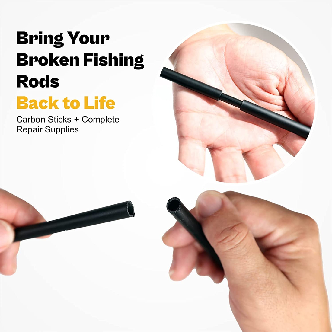 FishTrip-Kit de palos de pesca de fibra de carbono para reparación de cañas, alta resistencia, 1mm ~ 10mm x 10cm, para reparación de cañas de pescar rotas