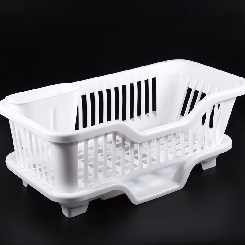 Kitchen Sink Dish Plate Utensil Drainer Drying Rack Holder Basket Organizer Tray, White