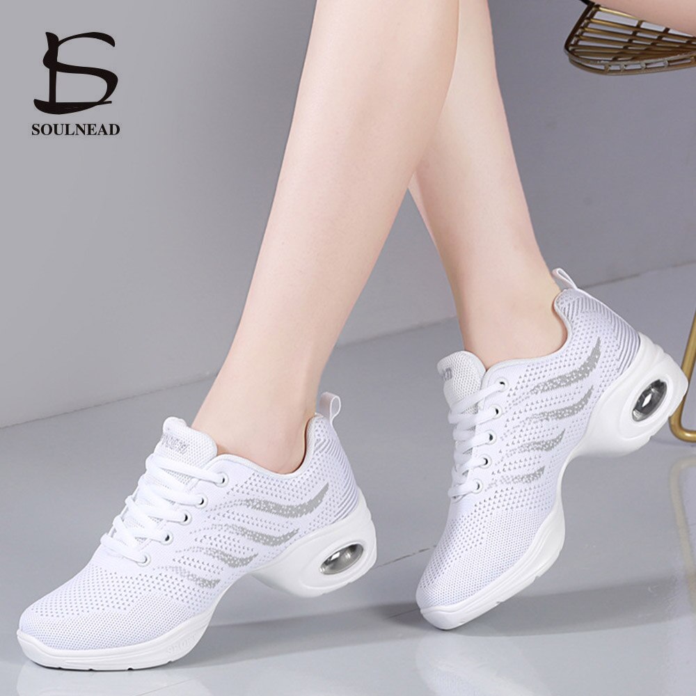 Women Jazz Dance Shoes Breath Mesh Modern Hip-hop Dance Shoes Woman's Sports Feature Fitness Shoes Female Sneakers Size 35-42