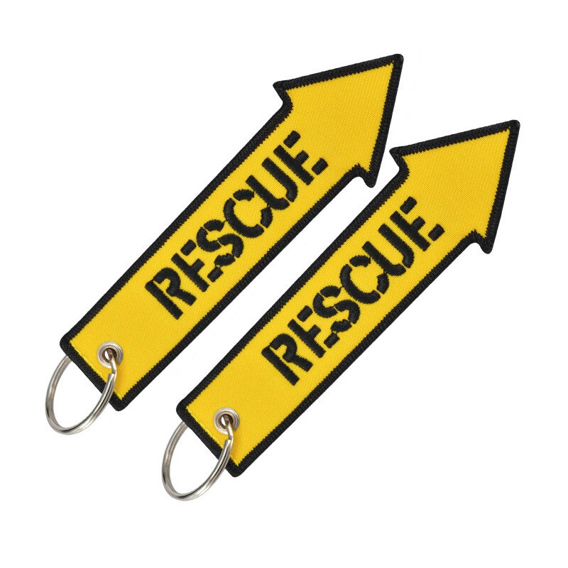 Etiqueta de equipaje, bolsa de bordado, etiqueta de rescate, flecha amarilla, con llavero, llavero para maleta, accesorios de viaje, 3 unids/lote