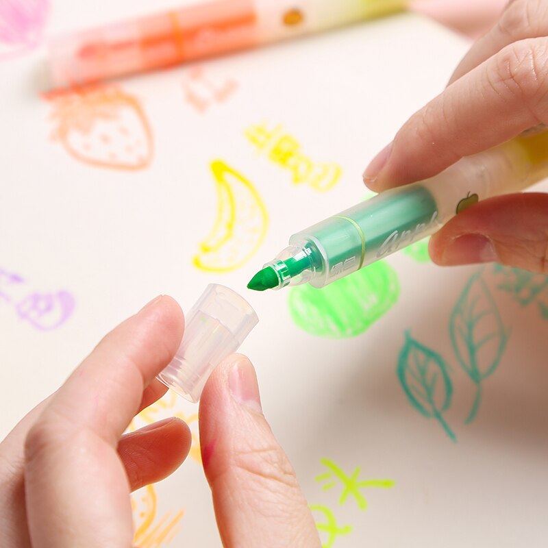 8pz impostato di pennarelli per evidenziatore di colore di odore di frutta finestra trasparente pennarello per scrittura a doppio lato penna per cancelleria scuola per ufficio A6798
