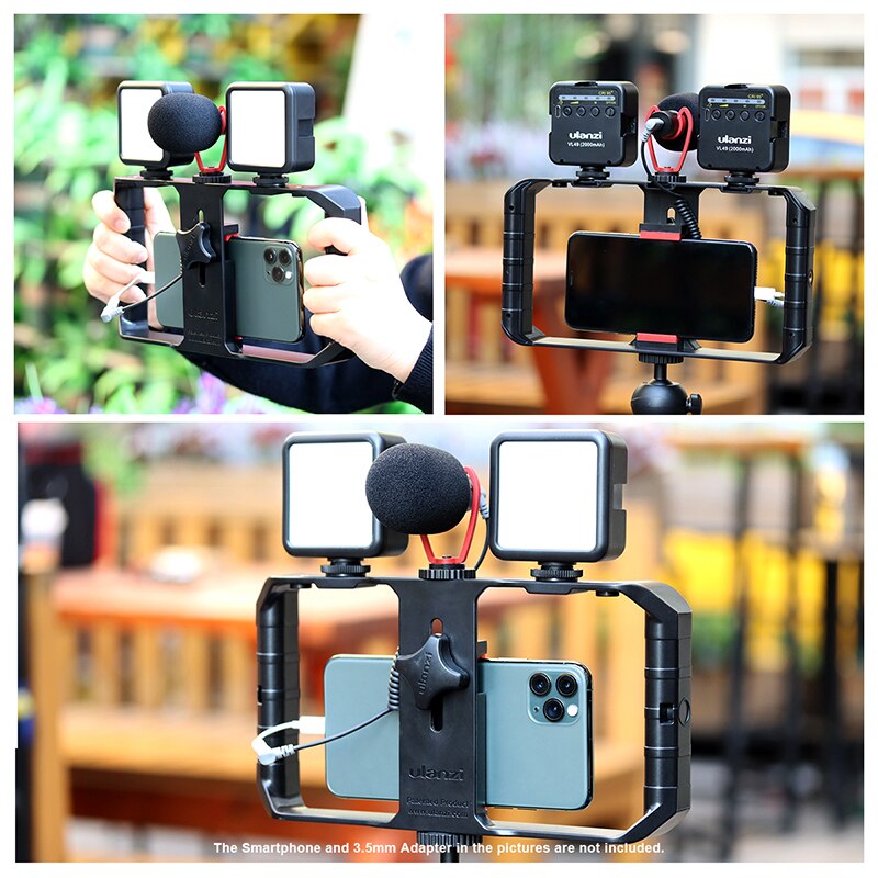Ulanzi vlog oppsett kondensator videomikrofon sairen vlogging mic med ulanzi stativfeste ulanzi  vl49 lys til iphone huawei