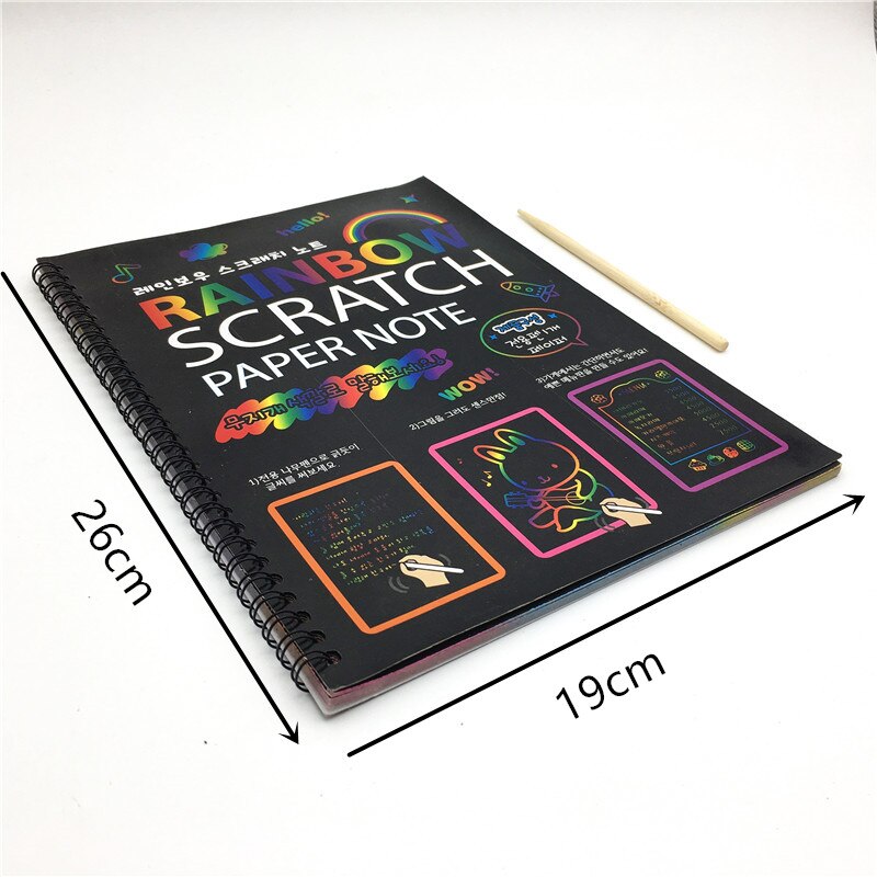 Happyxuan Large Magic Color Rainbow Scratch Art Paper Note book Fully Black DIY Drawing Toys Coloring Painting Kids Doodle