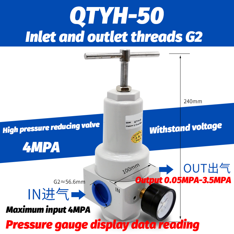 Pneumatische Qtyh Hoge Druk 0 ~ 40 Bar Luchtregelaar Met Meter Poort 1/4 3/8 1/2 2 Inch Bsp 1/2 "Qtyh QTY-08 10 15 20 25 32 40 50