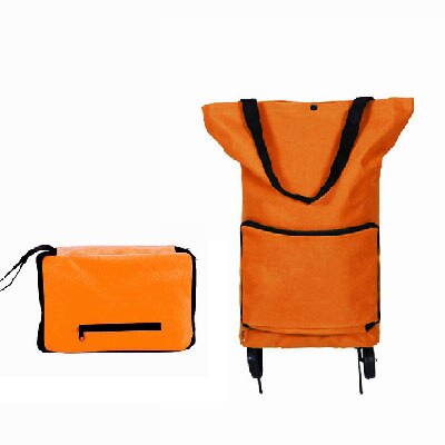 Folding Shopping Bag On Wheels Bag Food Shopping Organizer Trolley Bag Fruit Vegetables Shopping Cart Organizer Portable Bag: Orange