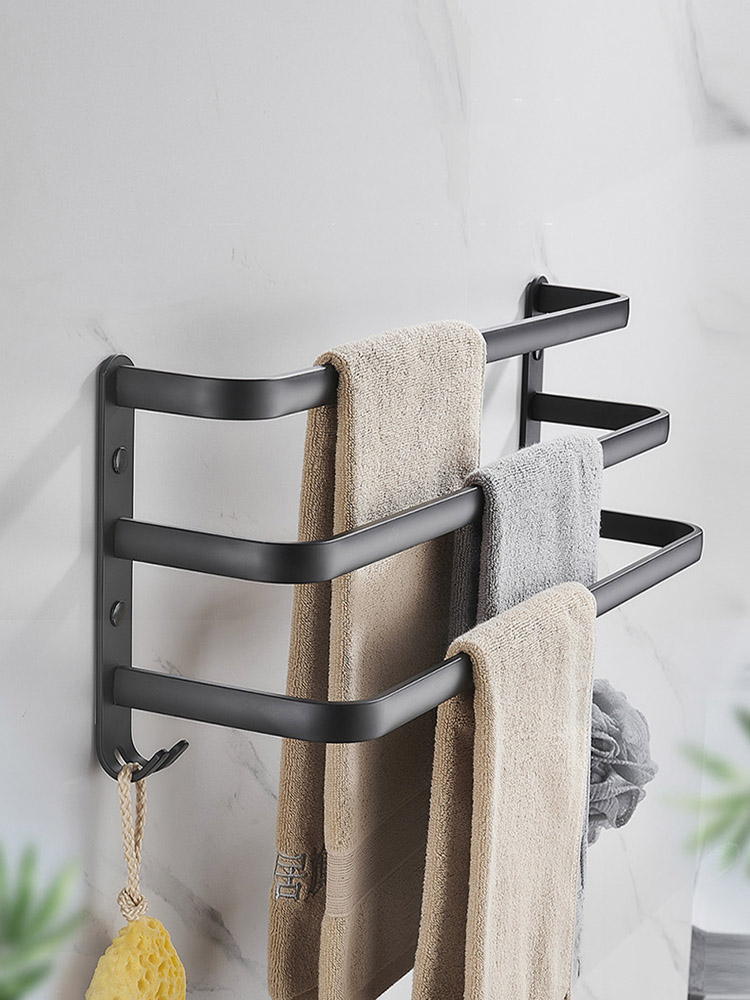 30-50cm veggmonterte håndklehengere håndklestativ baderomstilbehør håndklestang i aluminium matt svart dusjhåndkleholderkrok
