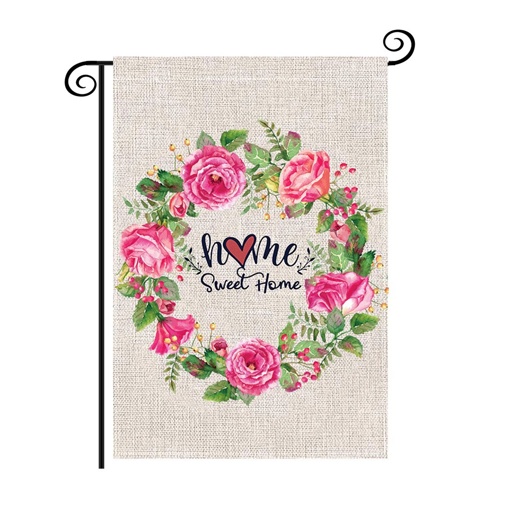 Festival Patio Porch Banner Floral Wreath Home Decorations 47x32cm Double Sided Flax Welcome Garden Flag Summer
