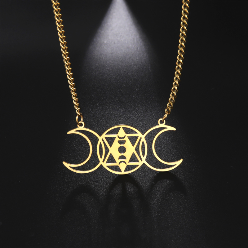 Wicca Pentagram Heks Ketting Roestvrij Staal Mannen Kettingen Amulet Voor Oneindig Heidense Religieuze Symbool Sieraden Kraag Hombre: Staal Kleur