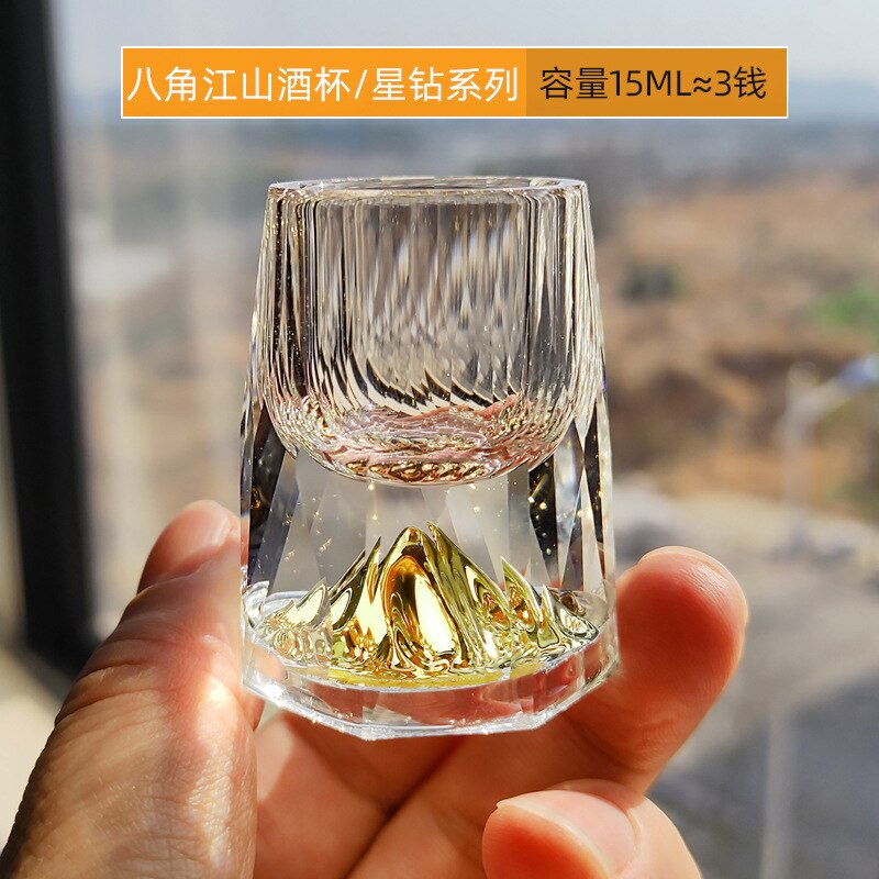 1-4PCS Crystal Glass Gold Foil Shot Glasses For Vodka Glass Home High-End Wine Set Double Glass Wine Cup For Home Bar Liquor Cup: B / 4PCS