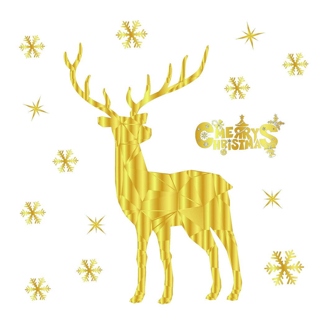 Merry Christmas snowflake Wall Sticker Gold Household window wallpaper decorations Year stickers Mural Decor Decal Removable: C