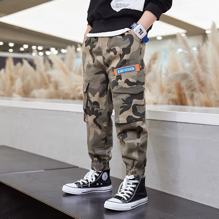 Pantalones de camuflaje para niño, Pantalón Cargo informal con estampado de algodón, con bolsillo, para otoño y primavera