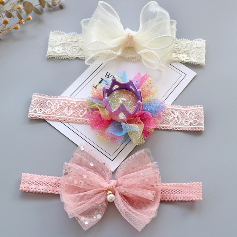 3Pcs Baby Hoofdband Crown Bows Kids Haarbanden Hoofdbanden Voor Meisjes Prinses Pasgeboren Peuter Tulband Haarband Baby Haar Accessoires