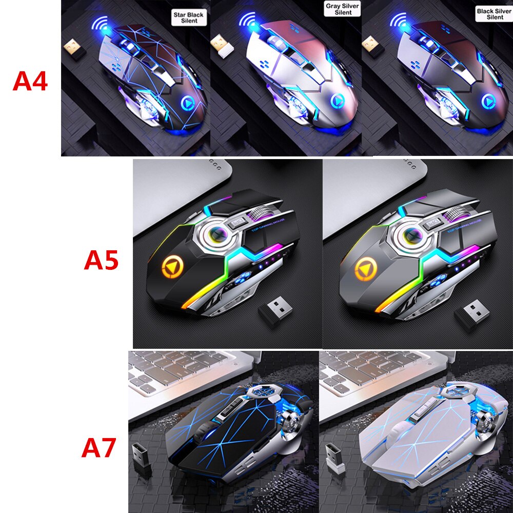 CHYCET Wireless Mouse Rechargeable Silent Gaming Mouse 1600 DPI LED Backlit 2.4G 7 Keys Computer Mouse For Laptop PC Gamer