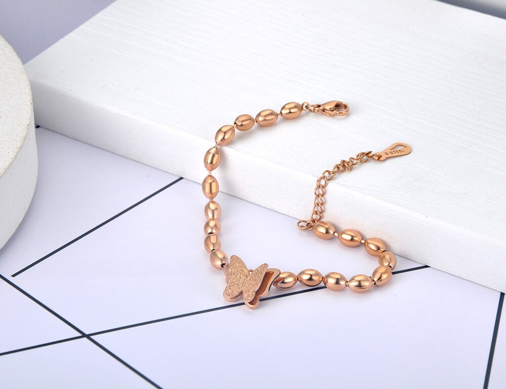 Lokaer Titanium Rvs Vlinder Charme Armbanden Voor Vrouwen Rose Gouden Ketting Link Animal Armband Sieraden B20064